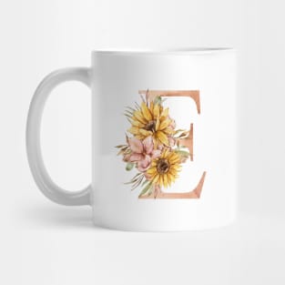 Watercolor sunflower floral  wedding monogram, E letter illustration Mug